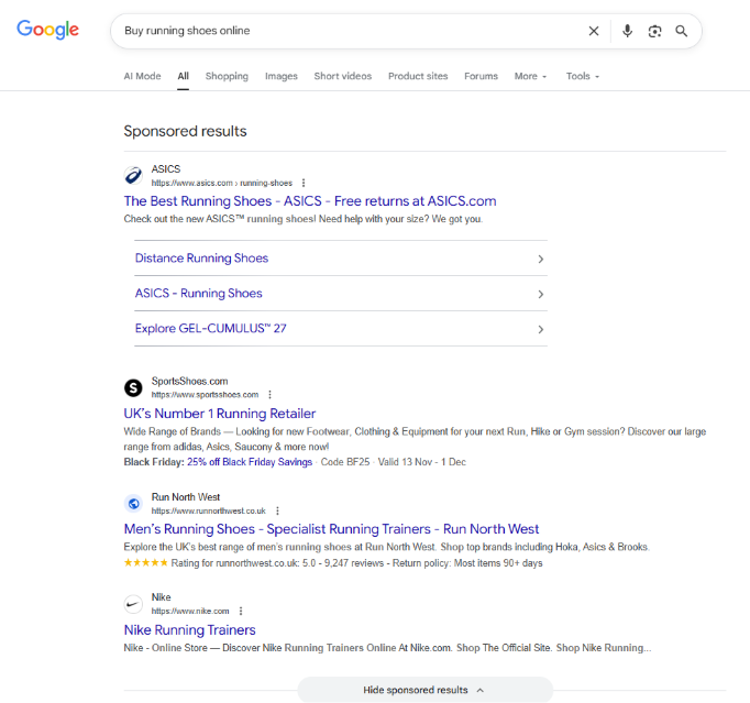 Search engine results page for