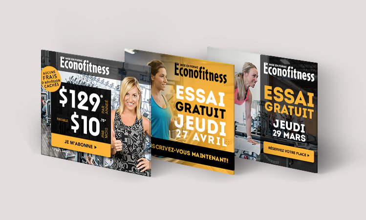 Une image rendue des affichages publicitaires d'Éconofitness.