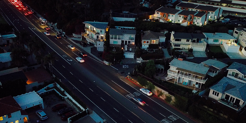 Aerial shot of a midtown residential neighborhood