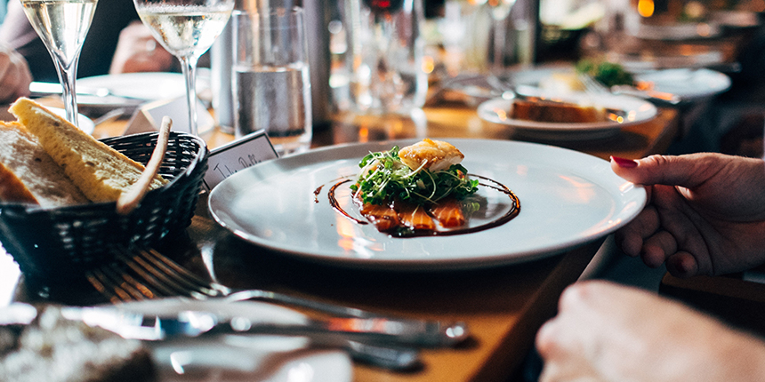 An artistically presented plate of food in close up