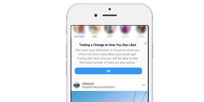 In-app Instagram announcement about removal of likes