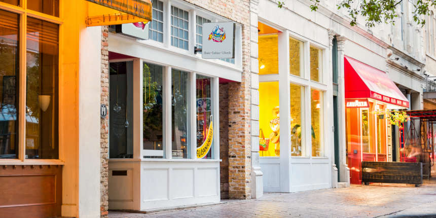 Colorful Shops and Restaurants in Downtown Austin Texas USA