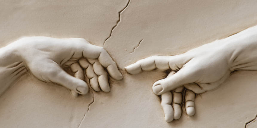 Michaelangelo relief showing God and David's hands almost touching