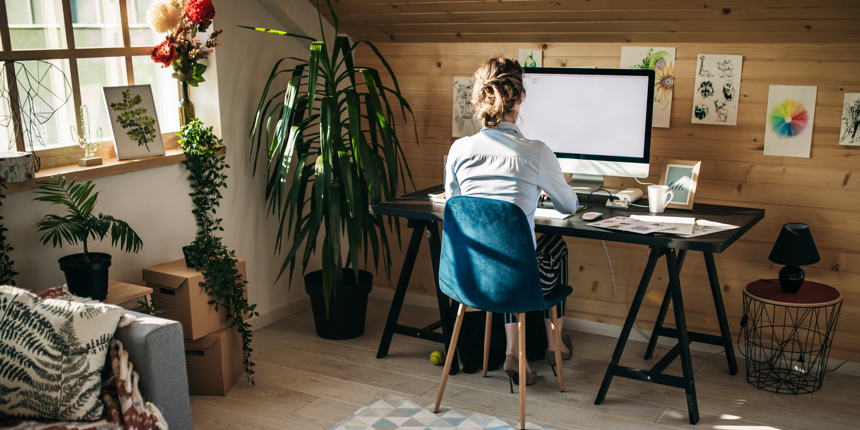 Woman working at home in her studio
