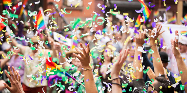 Spectators at the Gay Pride Parade in Greenwich Village.