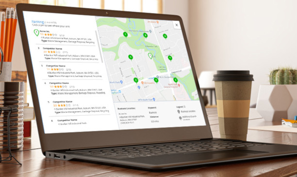 Laptop displaying DAC's proprietary Local Rank+ software for local marketing