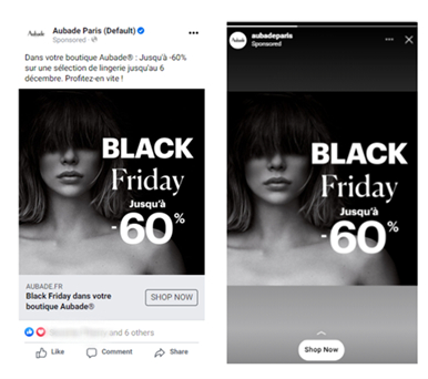 Publicité locale pour Aubade diffusée sur Facebook et Instagram
