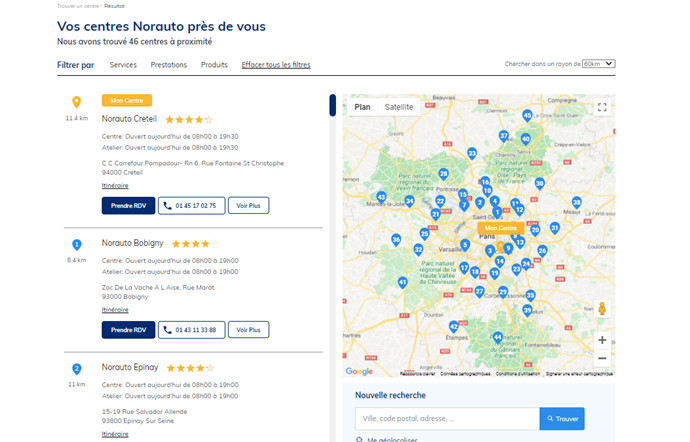 Le Store locator vous affiche en premier résultat votre centre favori.