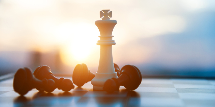 Chess board and pieces in a chess game.